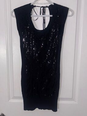 le chateau Black Sequin Tie-Back Mini Dress